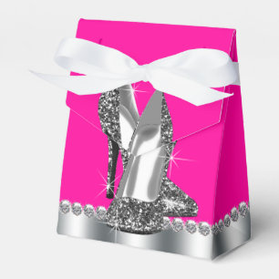 Elegant Hot Pink Glitter High Heel Shoe Favor Box