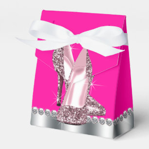 Elegant Hot Pink Glitter High Heel Shoe Favor Box