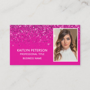 Elegant Hot Pink Glitter Photo QR Code Business Card