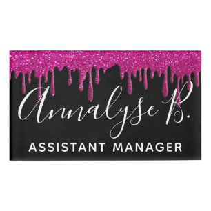 Elegant Hot Pink Glitter Sparkly Name Professional Tag