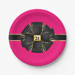 Elegant hot pink gold ANY AGE girly birthday Paper Plate