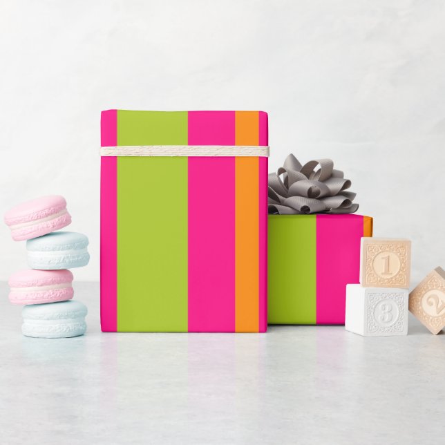 Elegant Hot Pink, Lime Green, Deep Orange Stripes Wrapping Paper (Baby Shower)