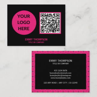 Elegant Hot Pink Magenta Black QR Scan Company Business Card