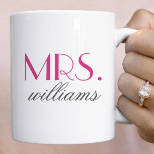 Elegant Hot Pink Mrs Wedding Monogram Coffee Mug