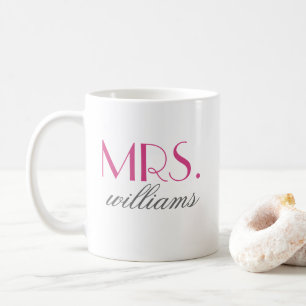 Elegant Hot Pink Mrs Wedding Monogram Coffee Mug