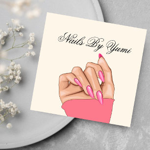 Elegant Hot Pink Nails Artist  Square Business Card