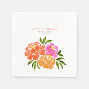 Elegant Hot Pink Orange Floral colourful Napkin