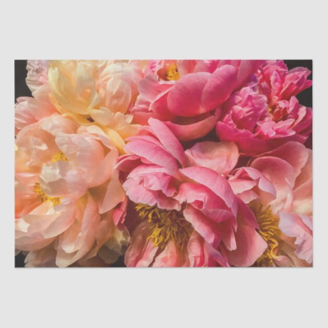 Elegant Hot Pink & Peach Peonies Tissue Paper (Front)