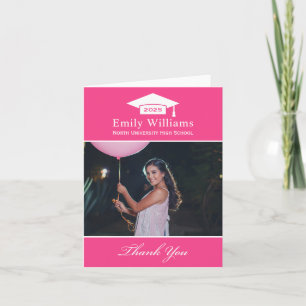 Elegant Hot Pink Personalized Graduation Photo Thank You Card