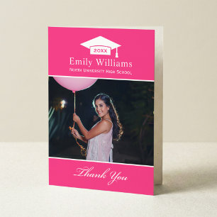 Elegant Hot Pink Personalized Graduation Photo Thank You Card