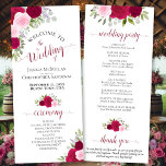 Elegant Hot Pink Roses Watercolor Floral Wedding Program<br><div class="desc">This beautiful wedding program features an elegant floral boho chic design with hand painted roses in shades of hot pink, magenta, and blush on a white background. The titles are written in fancy script calligraphy, and there is space for your ceremony and wedding party details, as well as a short...</div>