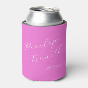 Elegant Hot Pink Script Calligraphy Wedding Custom Can Cooler