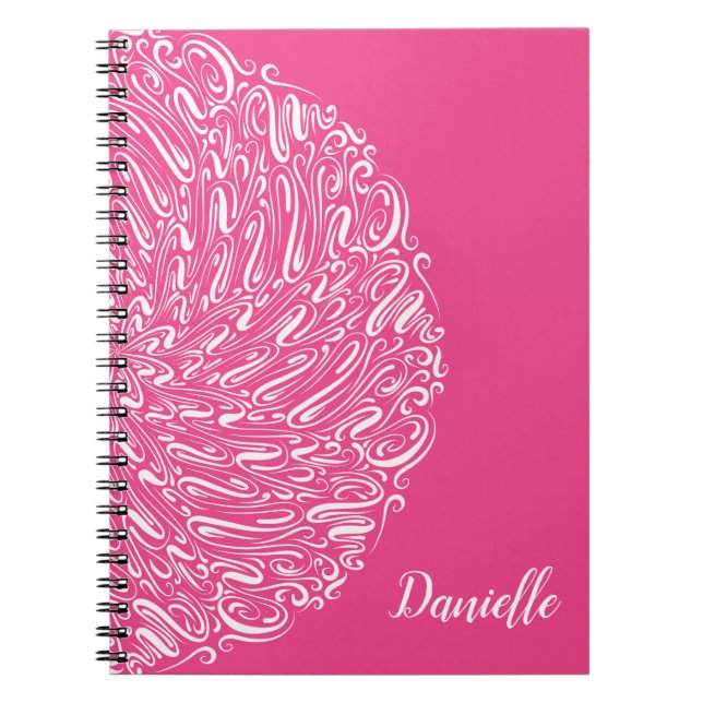 Elegant Hot Pink Swirls Mandala Art Calligraphy Notebook (Front)