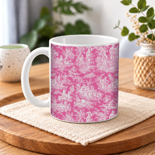 Elegant Hot Pink Toile De Jouy French Country Coffee Mug