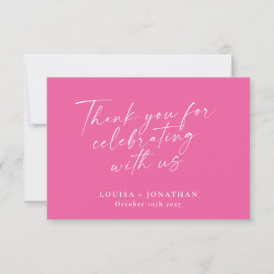Elegant Hot Pink Trendy Script Custom Wedding Thank You Card