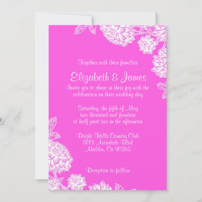 Elegant Hot Pink Wedding Invitations (Front)