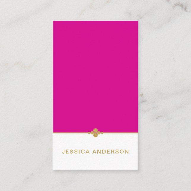 Elegant Hot Pink White Gold Business Card (Front)