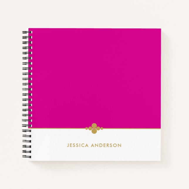 Elegant Hot Pink White Gold Personalized Notebook (Front)