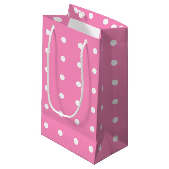 Elegant Hot Pink White Polka Dots Pattern For Her Small Gift Bag (Front Angled)