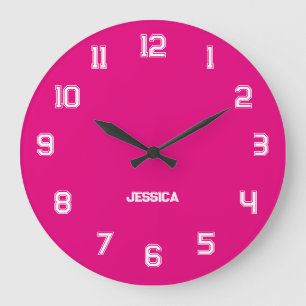 Elegant Hot Pink with White Outline Numbers Large Clock
