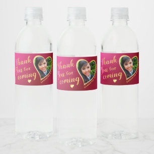Elegant Hot Red and Gold Thank You 2025 Graduation Water Bottle Label