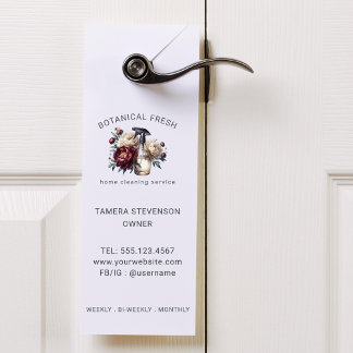 Elegant House Cleaning Service Floral Business Door Hanger