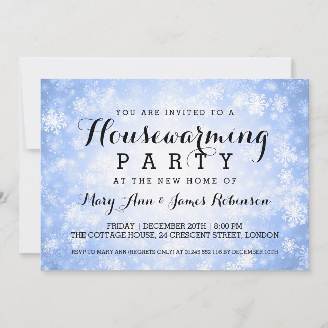 Elegant Housewarming Party Blue Winter Wonderland Invitation (Front)