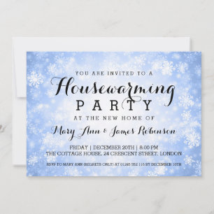 Elegant Housewarming Party Blue Winter Wonderland Invitation