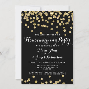 Elegant Housewarming Party Gold Glitter Confetti Invitation