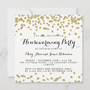 Elegant Housewarming Party Gold Glitter Confetti Invitation