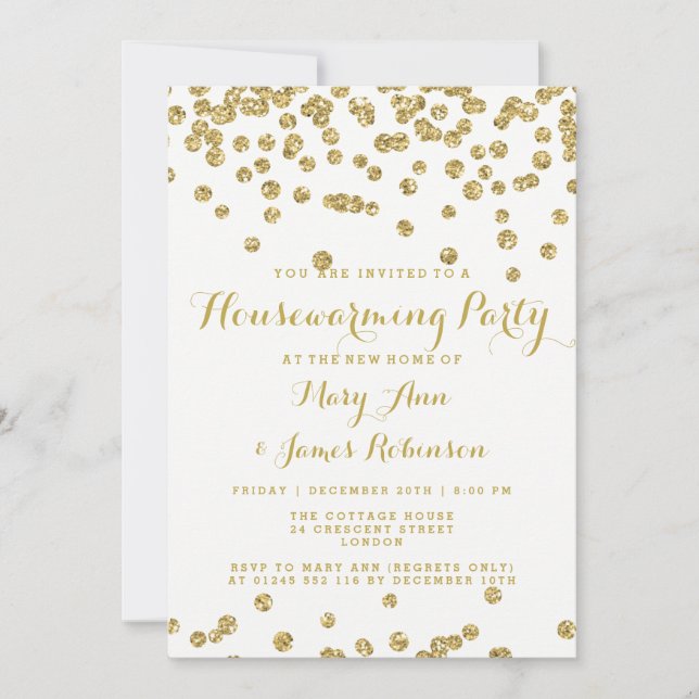 Elegant Housewarming Party Gold Glitter Confetti Invitation (Front)