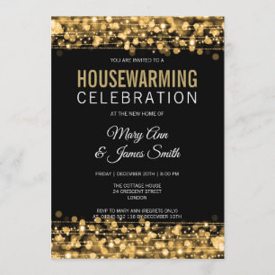 Elegant Housewarming Party Gold Lights & Sparkles Invitation