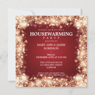 Elegant Housewarming Party Gold Sparkling Lights Invitation