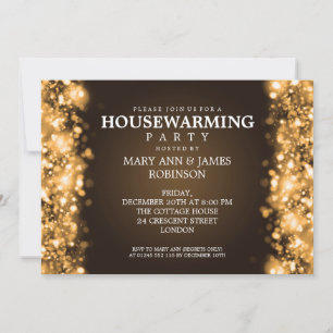 Elegant Housewarming Party Gold Sparkling Lights Invitation