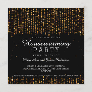 Elegant Housewarming Party Star Confetti Gold Invitation