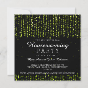Elegant Housewarming Party Star Confetti Green Invitation