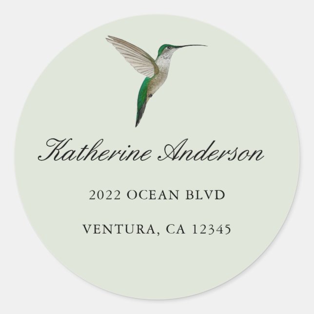 Elegant Hummingbird Address Classic Round Sticker (Front)