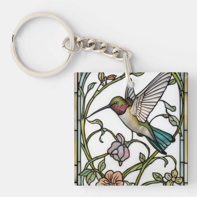 Elegant hummingbird artwork botanical boho chic keychain (Front)