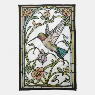 Elegant hummingbird artwork botanical boho chic kitchen towel