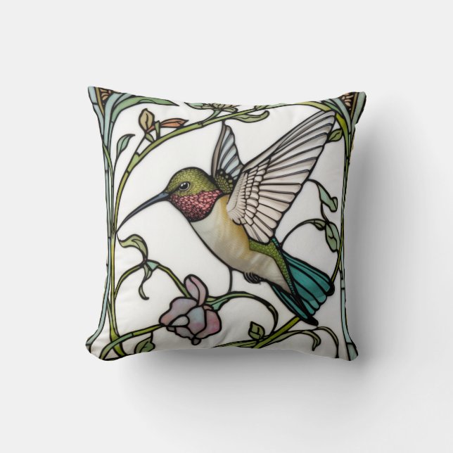 Elegant hummingbird artwork botanical boho chic throw pillow (Front)