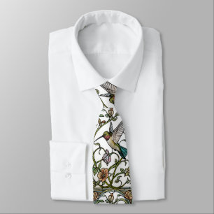Elegant hummingbird artwork botanical boho chic tie