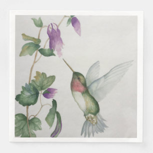 Elegant Hummingbird Garden Watercolor Napkin