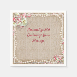 Elegant Hummingbird Romantic White Roses Pearls Napkin