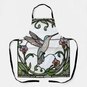 Elegant hummingbird stain glass art design apron