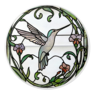 Elegant hummingbird stain glass art design ceramic knob