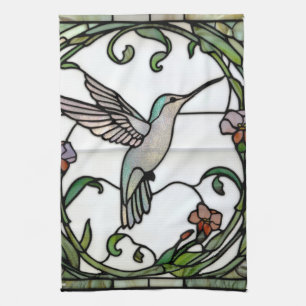 Elegant hummingbird stain glass art design kitchen towel