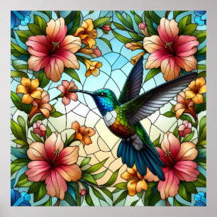 Elegant Hummingbird Stained Glass Effect Poster