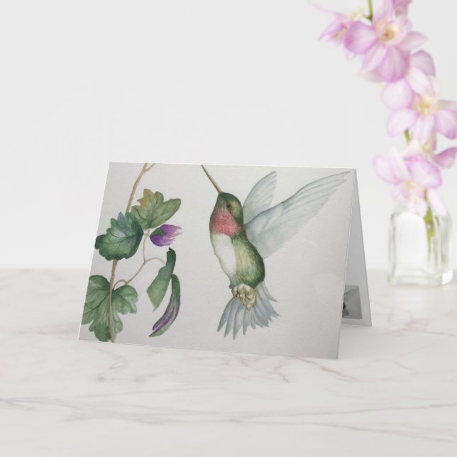 Elegant Hummingbird Watercolor Blank Greeting Card (Orchid)