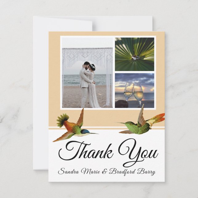 Elegant Hummingbird Wedding Photo collage Thank You Card (Front)