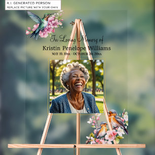 Elegant Hummingbirds Floral Photo Funeral Acrylic Sign